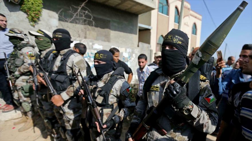 Comabtientes del movimiento Yihad Islámica Palestina en un acto en el sur de la Franja de Gaza, 14 de noviembre de 2019. (Foto: Reuters)