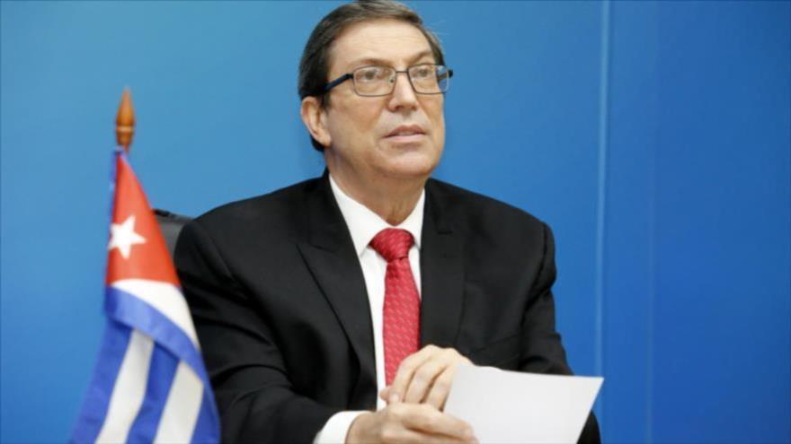 El canciller de Cuba, Bruno Rodríguez Parrilla, participa en el X Foro Virtual Reino Unido-Caribe, 18 de marzo de 2021.
