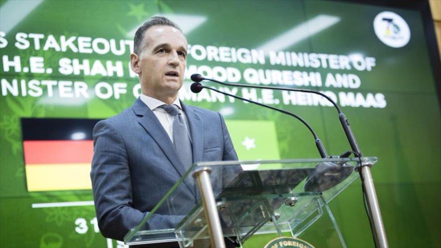 El ministro de Asuntos Exteriores de Alemania, Heiko Mass, ofrece un discurso durante una rueda de prensa en Islamabad, Paquistán, 31 de agosto de 2021.