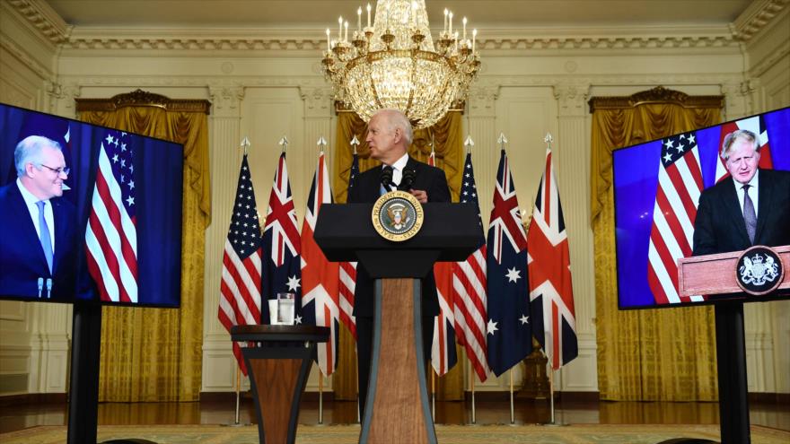 Presidente de EE.UU., Joe Biden, en una reunión virtual con los primeros ministros de Australia y El Reino Unido, 15 de septiembre de 2021. (Foto: AFP)