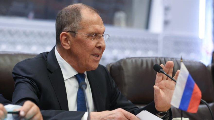 El canciller ruso, Serguéi Lavrov, habla durante una rueda de prensa en Nueva York, EE.UU., 25 de septiembre de 2021.
