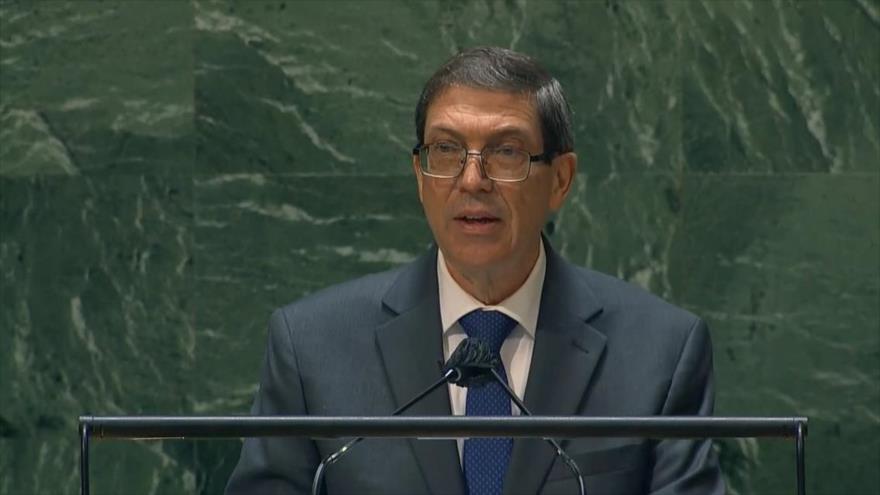 El canciller cubano, Bruno Rodríguez Parrilla, en una intervención en la Asamblea General de Naciones Unidas, 28 de septiembre de 2021.