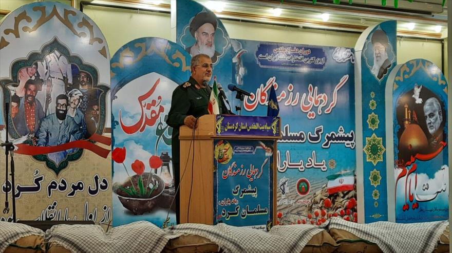 El comandante de la Fuerza Terrestre del CGRI, general de brigada Mohamad Pakpur, en un acto en la ciudad iraní de Sananday, 29 de septiembre de 2021.
