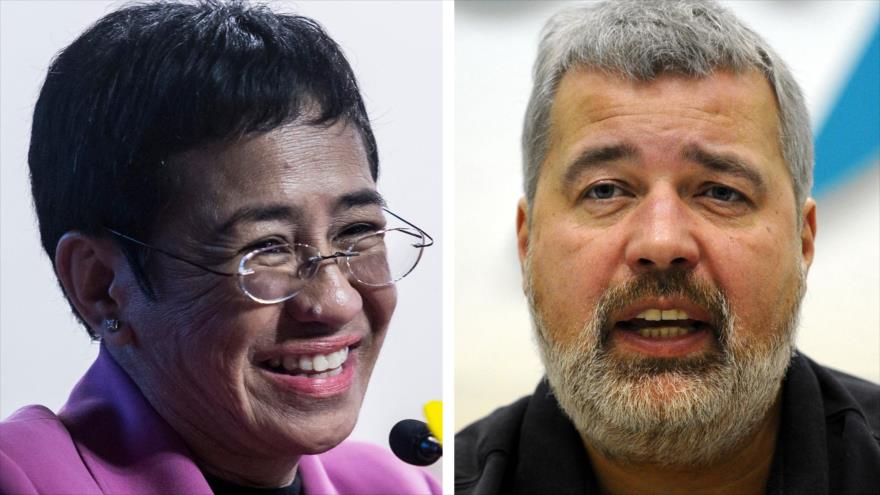 Los ganadores del Premio de Nobel de la Paz 2021, Maria Ressa (izda.) and Dmitry Muratov. (Foto: AFP)