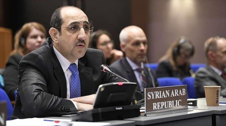 El representante permanente de Siria ante las Naciones Unidas, Basam al-Sabaq ofrece un discurso.
