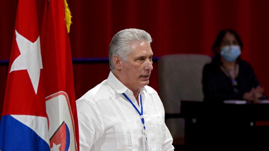 El presidente cubano, Miguel Díaz-Canel, en el 8.° Congreso del PCC, La Habana, Cuba, 19 de abril de 2021. (Foto: AFP)