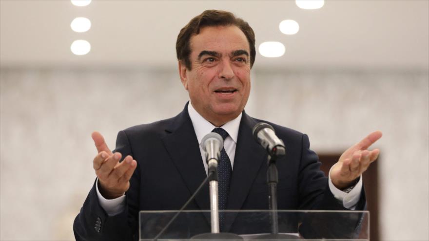 El ministro de Información libanés, George Kordahi, habla en rueda de prensa en Beirut, 13 de septiembre de 2021. (Foto: AFP)