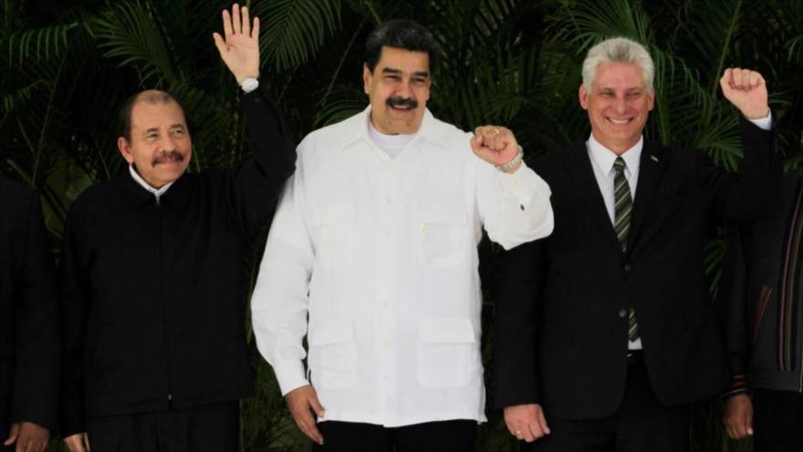 Los presidentes de Nicaragua, Venezuela y Cuba, Daniel Ortega, Nicolás Maduro y Miguel Díaz-Canel.