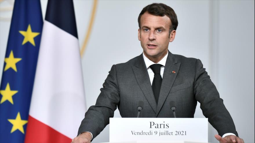 El presidente de Francia, Emmanuel Macron, ofrece un discurso en Palacio del Elíseo en Paris, capital francesa, 9 de julio de 2021. (Foto: Reuters)