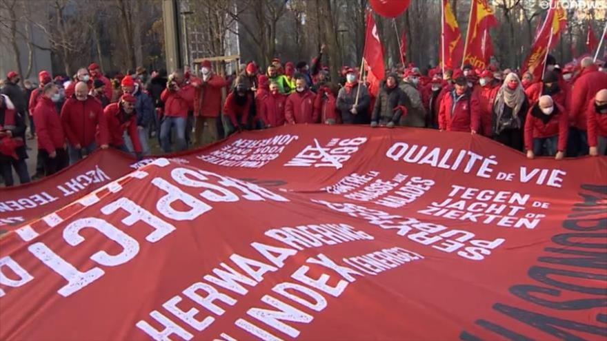 Trabajadores sindicales de Bélgica protestan contra la inflación 