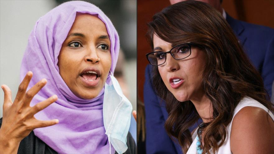 La congresista demócrata de EE.UU., Ilhan Omar, (izda.) y la diputada republicana Lauren Boebert. (Foto: AFP)