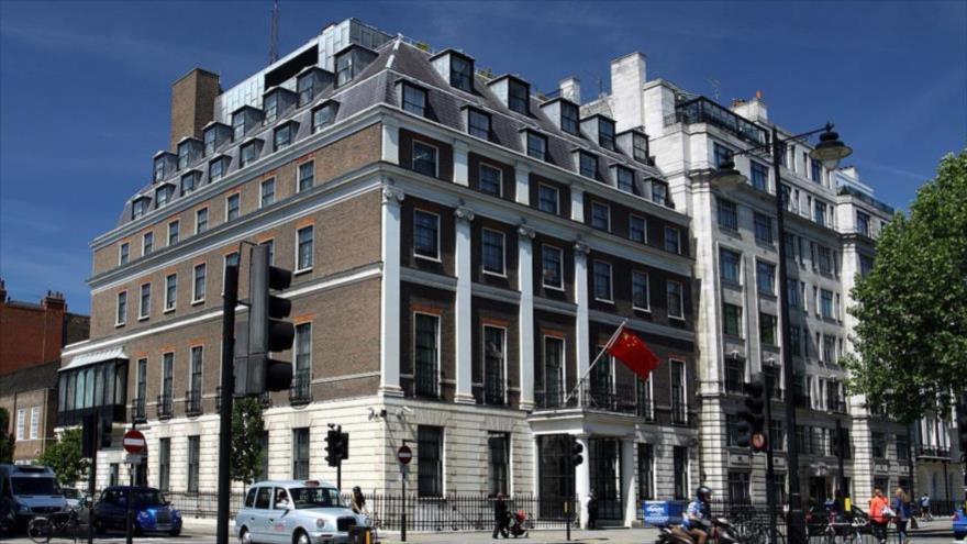El edificio de la embajada de China en Londres, capital británica.