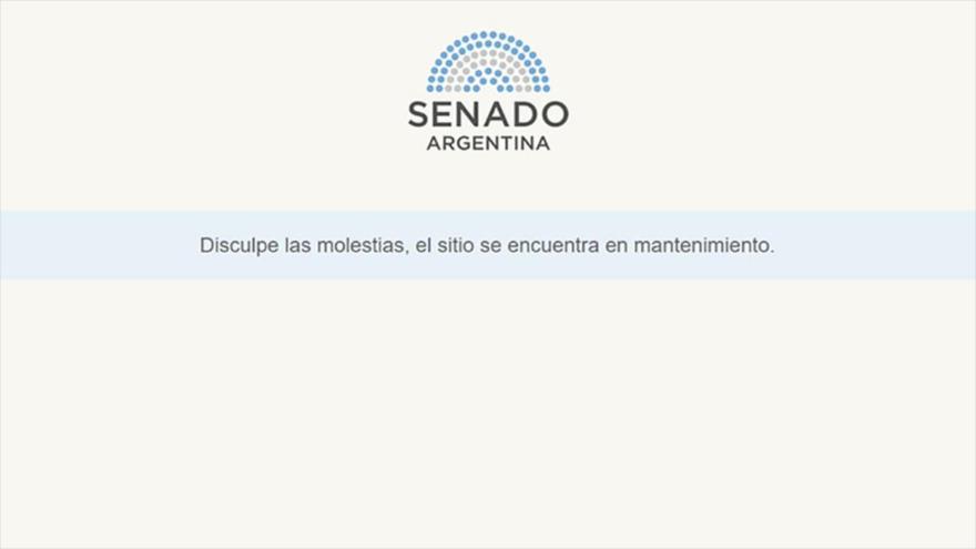Captura de pantalla de la página del Senado de Argentina, objetivo de un ataque cibernético.
