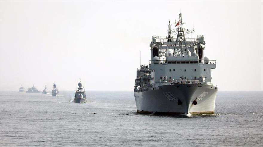 Buques iraníes, chinos y rusos, durante el ejercicio denominado ‘Cinturón de Seguridad Marina 2022’, 21 de enero de 2022.