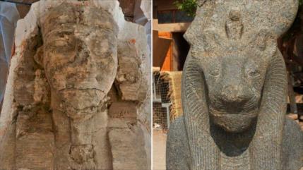 Hallan dos enormes esfinges en un templo funerario en Egipto