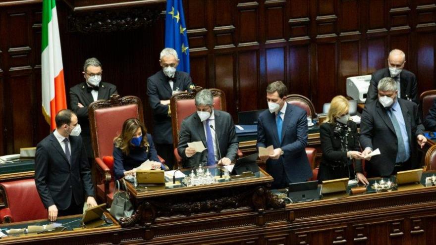 Los legisladores del Parlemano italianio en la cuarta votación, 27 de enero de 2022. (Foto: 
Camera dei deputati)