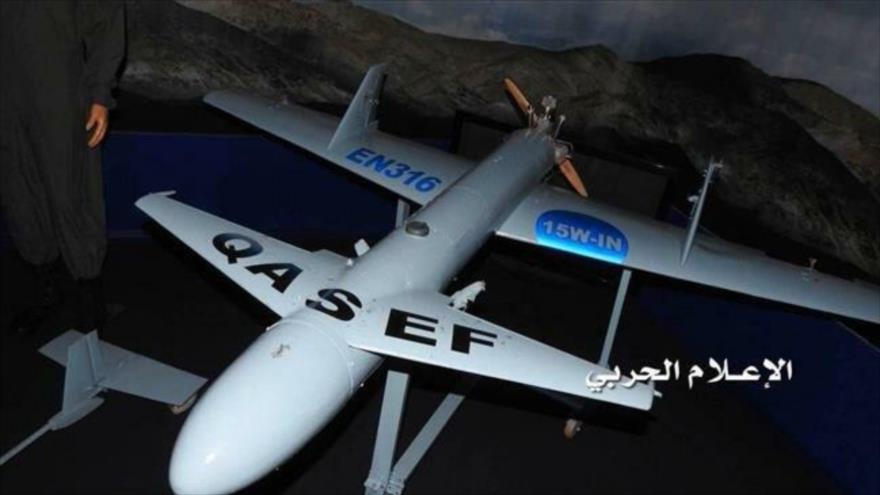 Un avión no tripulado (dron) del Ejército yemení, modelo Qasef-K2.