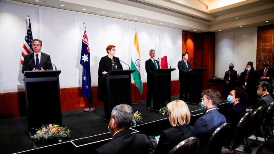 Los jefes de la Diplomacia de los países miembros del Diálogo de Seguridad Cuadrilateral (Quad, por sus siglas en inglés), reunidos en Melbourne (Australia), 11 de febrero de 2022. (Foto: Reuters)