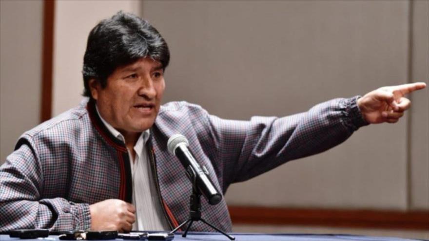 Evo Morales, expresidente de Bolivia, durante una conferencia realizada en la Ciudad de México, 20 de noviembre de 2019.