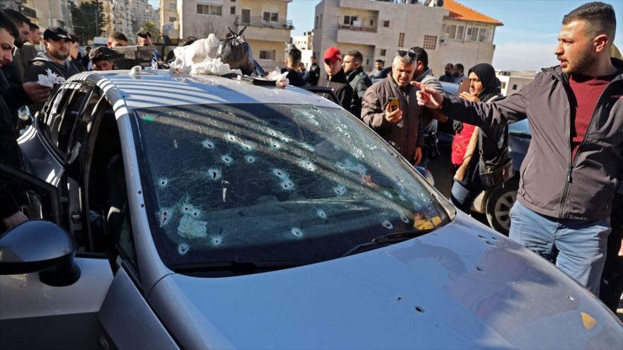 La escena del asesinato de tres palestinos que fuerzas israelíes en Nablus, Cisjordania, 8 de febrero de 2022.