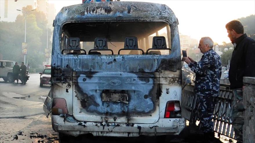 Un ataque terrorista contra un autobús militar sirio en Damasco, 20 de octubre de 2021.