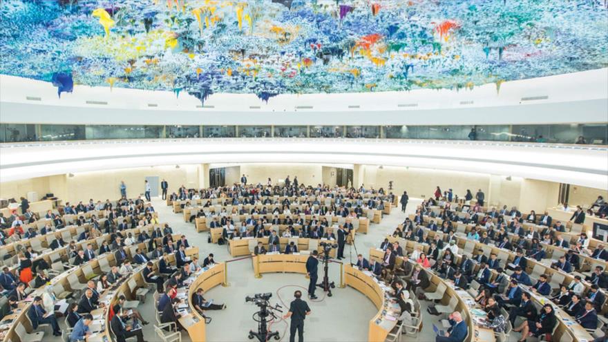 Una sesión del Consejo de Derechos Humanos de las Naciones Unidas (CDHNU) con sede en Ginebra, Suiza.