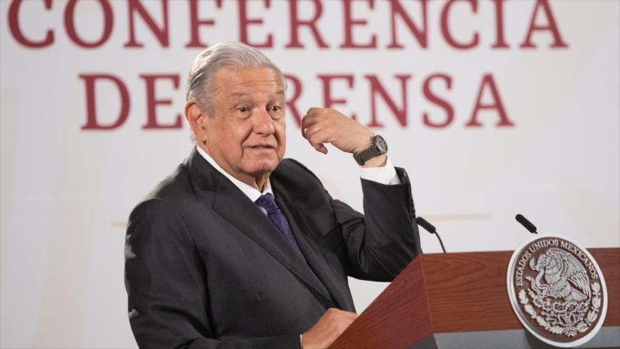 El presidente de México, Andrés Manuel López Obrador (AMLO), habla en una conferencia de prensa.