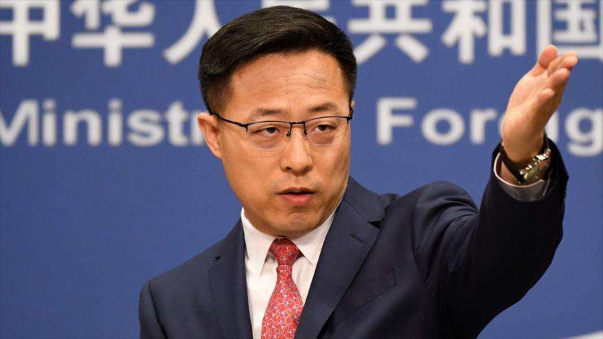 El portavoz del Ministerio de Exteriores chino Zhao Lijian, en rueda de prensa.