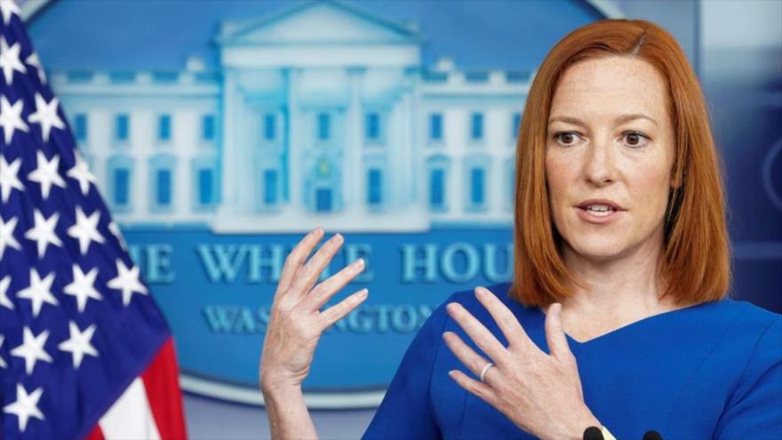 La portavoz de la Casa Blanca, Jen Psaki, ofrece una rueda de prensa en Washington, 7 de abril de 2021. (Foto: Reuters)