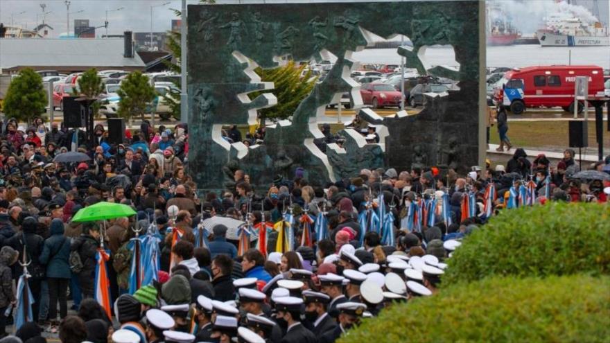 Conmemoración de 40 aniversario del inicio de guerra entre Argentina y Londres por las Malvinas en Ushuaia, 2 de abril de 2022. (Foto: Getty Images)