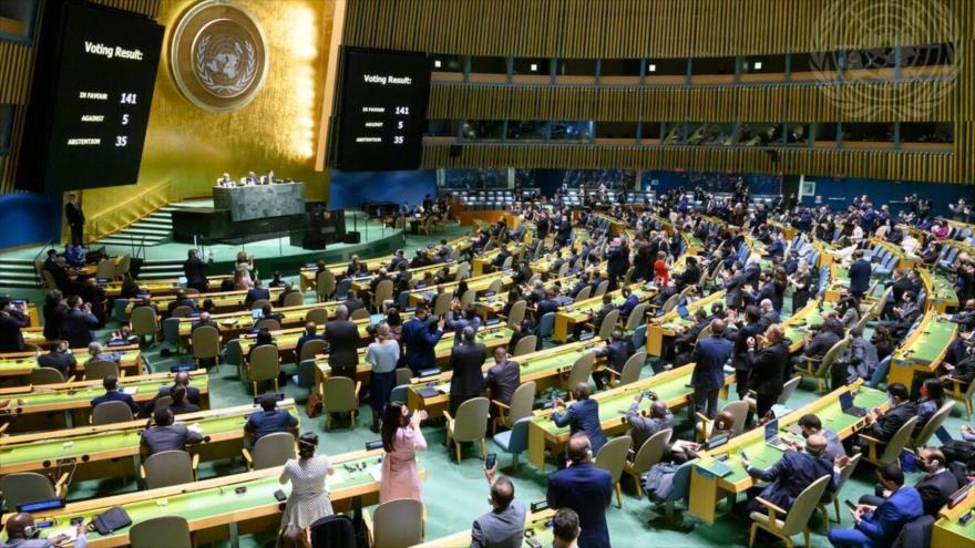 La Asamblea General de la ONU vota a favor de suspender a Rusia del Consejo de Derechos Humanos de la ONU, 7 de abril de 2022. (Foto: dam.media.un.org)
