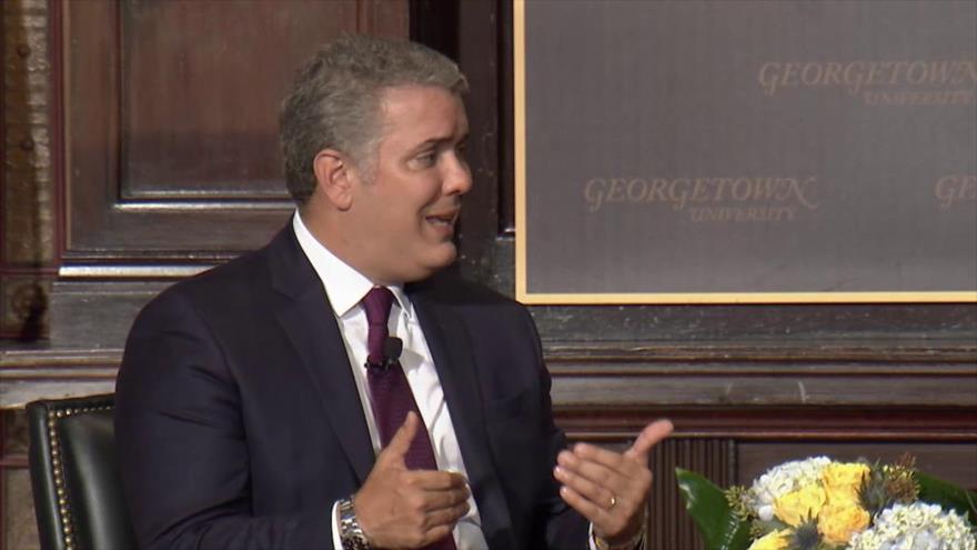 El presidente de Colombia, Iván Duque, durante una reunión en Georgetown, Estados Unidos.