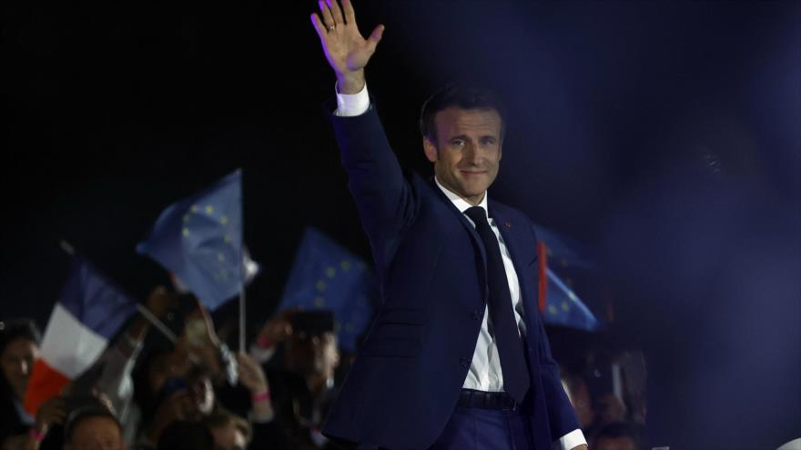 El presidente francés, Emmanuel Macron, durante su mitin de victoria en presidenciales, París, Francia, 24 de abril de 2022. (Foto: Reuters)