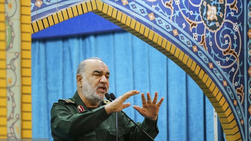 El comandante en jefe del Cuerpo de Guardianes de Irán, Hosein Salami, habla durante el Día de Al-Quds, en Teherán, 29 de abril de 2022. (Foto: FARS)