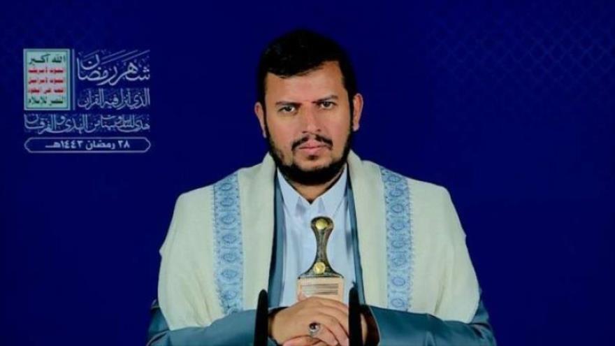 El líder de Ansarola, Abdul-Malik al-Houthi, ofrece un discurso, 29 de abril de 2022.