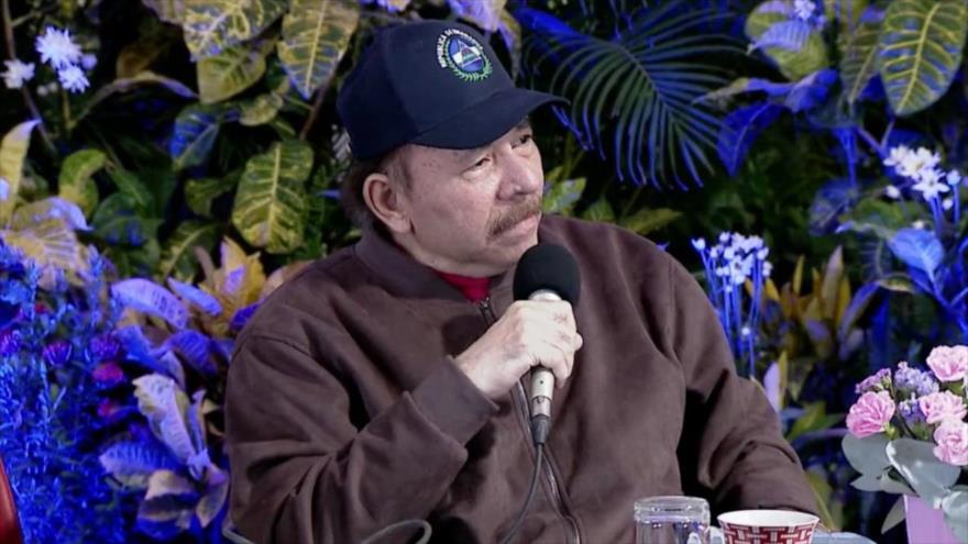 El presidente de Nicaragua, Daniel Ortega, ofrece un discurso durante una ceremonia en Managua, 1 de mayo de 2022.