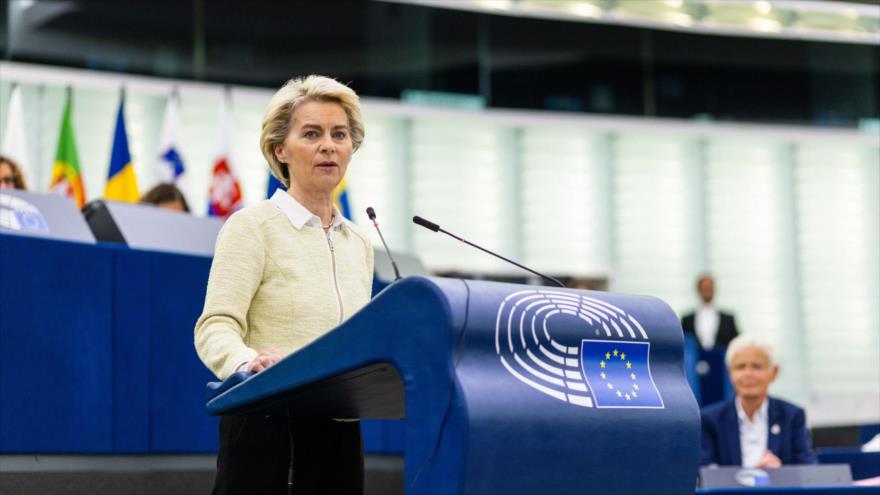 La presidenta de la Comisión Europea, Ursula von der Leyen, se dirige al Parlamento Europeo, 4 de mayo de 2022. (Foto: Getty images)