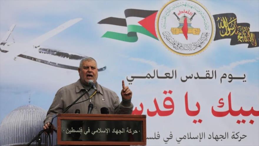 Jaled al-Batash, miembro del Buró Político de la Yihad Islámica Palestina ofrece un discurso en Gaza, 29 de abril de 2022. (Foto: Getty Images) 