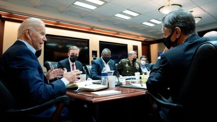 El presidente de EE.UU., Joe Biden, se reúne con su equipo de seguridad nacional en la Casa Blanca, 22 de agosto de 2021. (Foto: Getty Images)