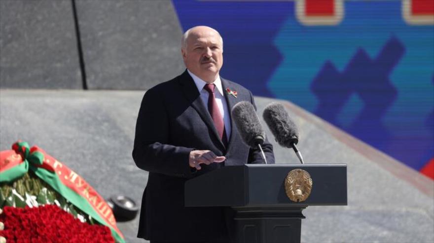 El presidente de Bielorrusia, Alexander Lukashenko, en su discurso en el Día de la Victoria, Minsk, 9 de mayo de 2022. (Foto: president.gov.by)