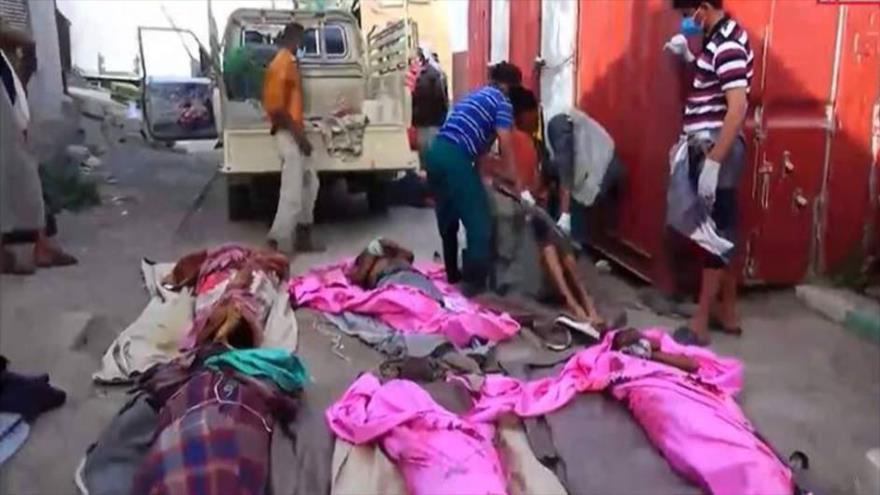 Cadáveres de yemeníes torturados hasta la muerte por las tropas saudíes, Saada. (Foto: Al-Masirah)
