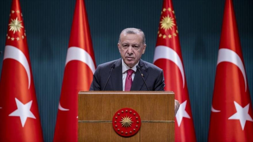 Presidente de Turquía, Recep Tayyip Erdogan, habla en una conferencia de prensa en Ankara, capital, 23 de mayo de 2022. (Foto: Getty Images)