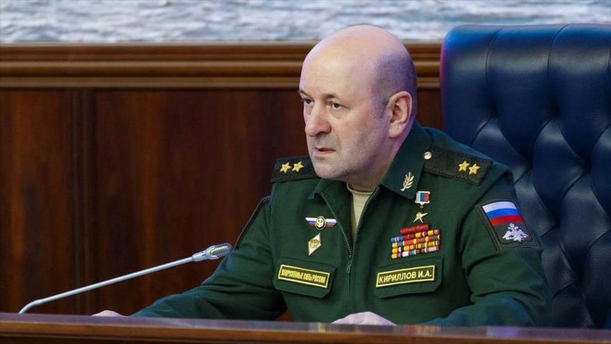 El jefe de las Tropas de Defensa Radiológica, Química y Biológica de las Fuerzas Armadas de Rusia, Igor Kirílov. (Foto: TASS)