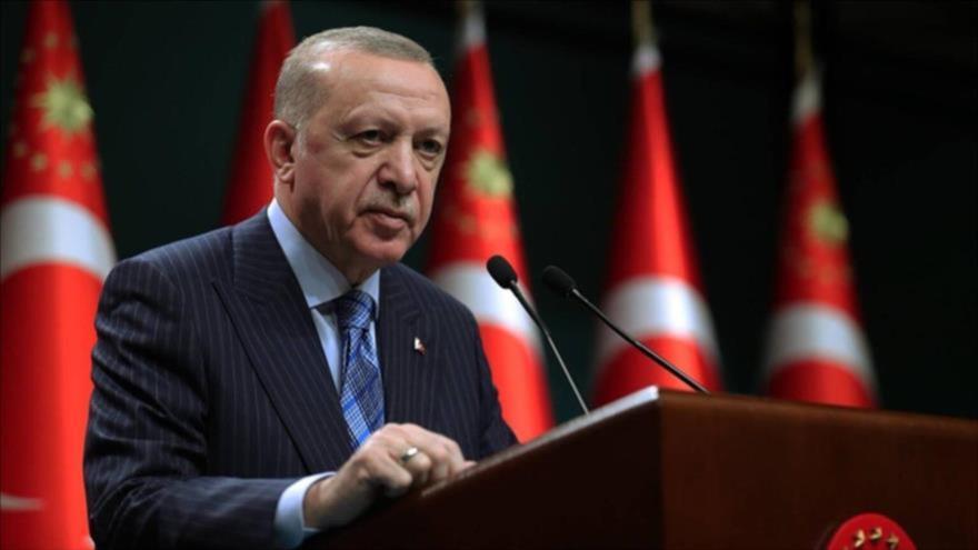 El presidente de Turquía, Recep Tayyip Erdogan, ofrece una rueda de prensa desde Ankara, 17 de mayo de 2021. (Foto: Anadolu)
