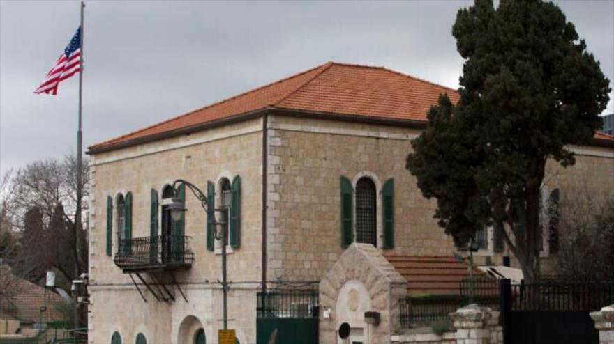 Fachada de la embajada de EE.UU. en Al-Quds (Jerusalén),4 de marzo de 2019. (Foto: AP)