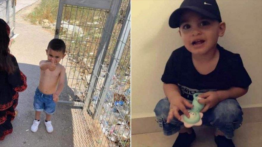 Hamudi Mustafa Amash, niño palestino de dos años detenido por fuerzas israelíes, Cisjordania.