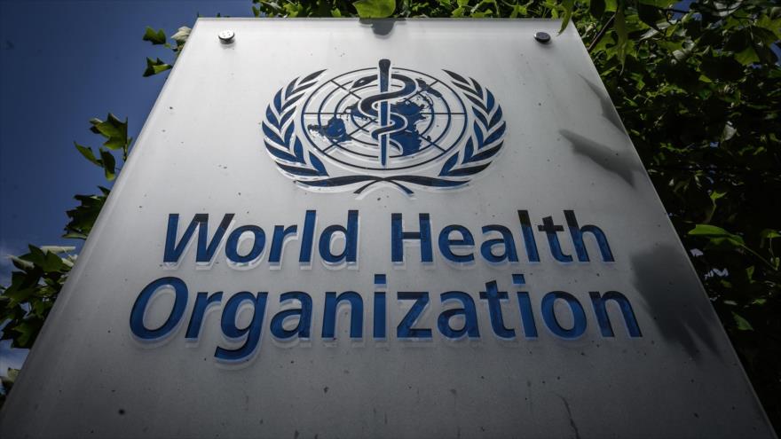 Logo de la Organización Mundial de la Salud (OMS) en su sede en Ginebra, Suiza.