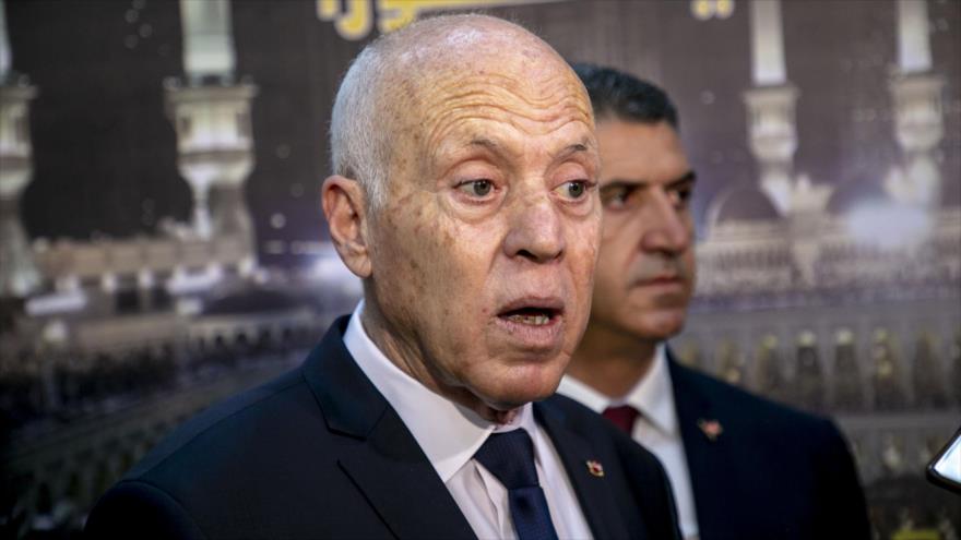 El presidente de Túnez, Kais Saied, habla con la prensa, 21 de julio de 2022. (Foto: Anadolu)