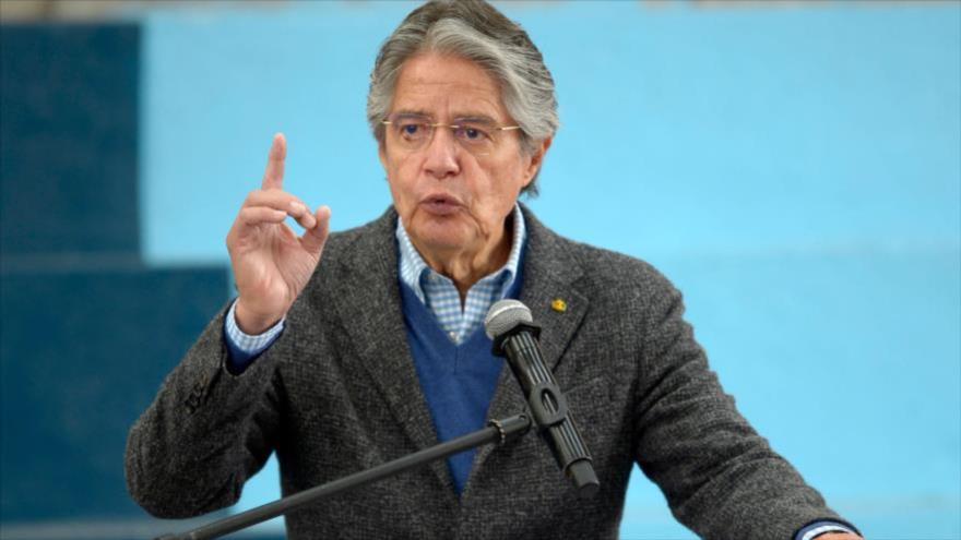El presidente de Ecuador, Guillermo Lasso, durante un discurso.