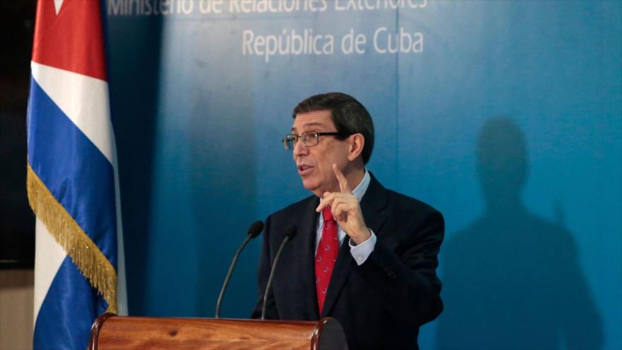 El jefe de la Diplomacia cubana, Bruno Rodríguez Parrilla, durante una conferencia de prensa en La Habana, capital cubana, 25 de abril de 2022.